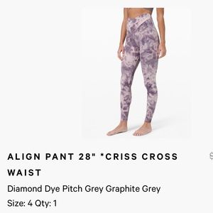 Lululemon 28inch Criss Cross Tie Dye Align Legging
